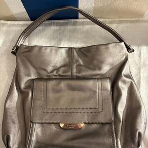 Kate Spade Silver Shoulder Bag Leather Hobo Chic Purse Handbag Polka Dot Lined